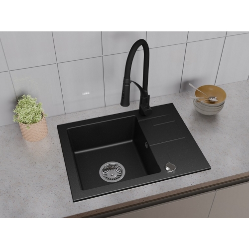 Zlewozmywak 1 komorowy z ociekaczem czarny z brokatem Neli 59